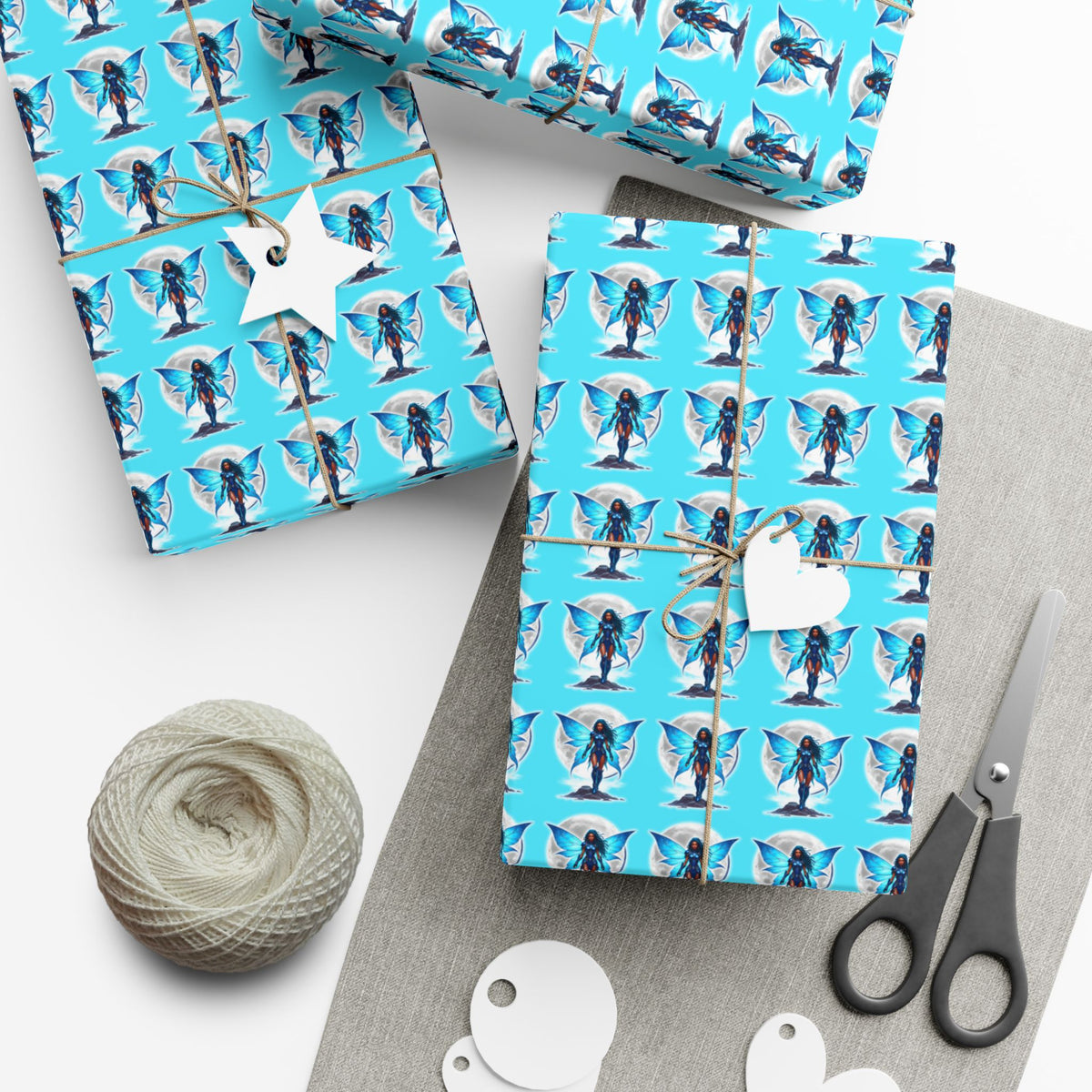 CELESTIAL BLUE FAIRY WARRIOR | Luxury Gift Wrap | Black Fae & Dark Fairy Edition