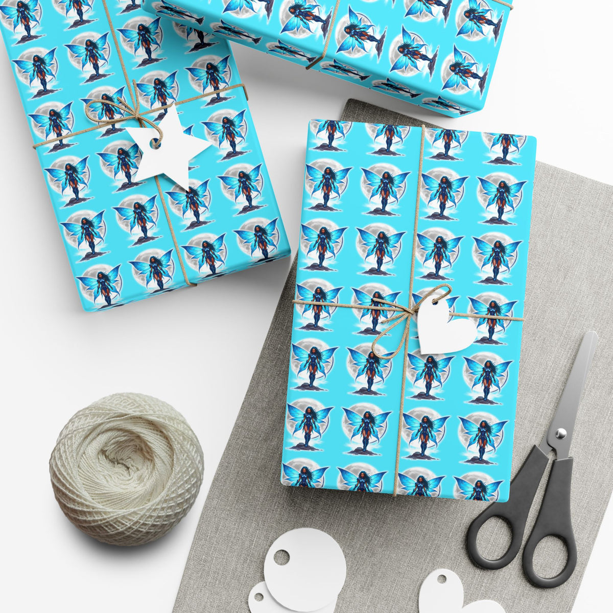 CELESTIAL BLUE FAIRY WARRIOR | Luxury Gift Wrap | Black Fae & Dark Fairy Edition
