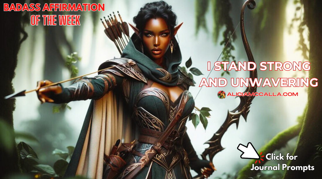 Black Fae Elf Warrior Woman dressed in Hunters green with an arrow pointed towards her target