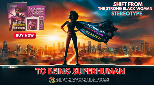 Black Woman Facing 101 Badass Superhero Affirmation to Become Superhuman