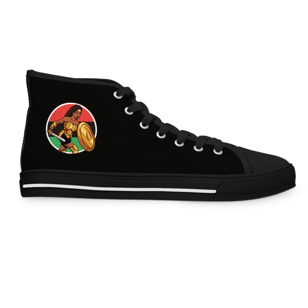 BADASS WARRIOR WOMAN | Women's High Top Sneakers | Black Girl Nerd Fandom Fashion