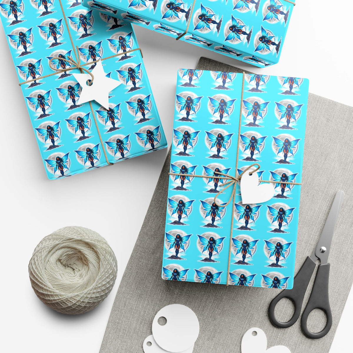 CELESTIAL BLUE FAIRY WARRIOR | Luxury Gift Wrap | Black Fae & Dark Fairy Edition