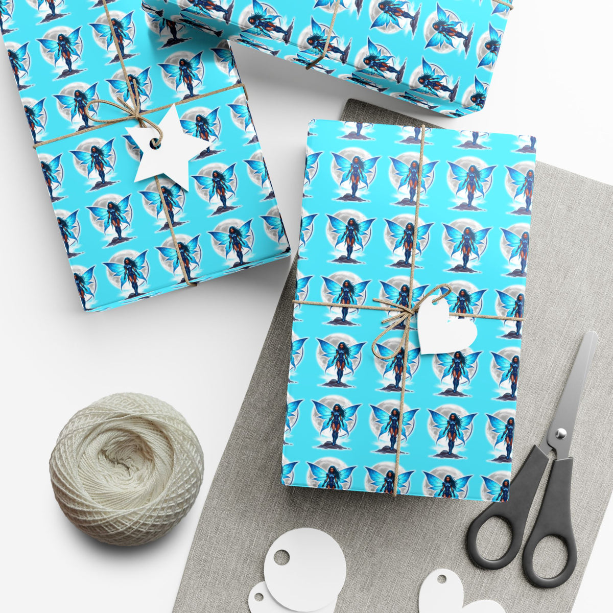 CELESTIAL BLUE FAIRY WARRIOR | Luxury Gift Wrap | Black Fae & Dark Fairy Edition