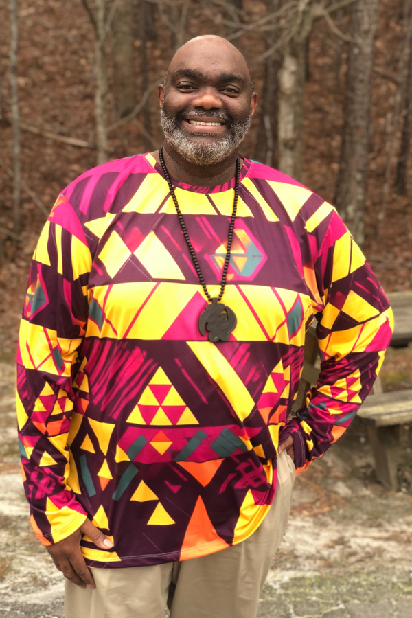 AFROFUTURISTIC KENTE 'VIBRANT ANCESTRY CIRCUIT' | Adult Men's Long Sleeve Shirt | BLACK HISTORY 365 COLLECTION