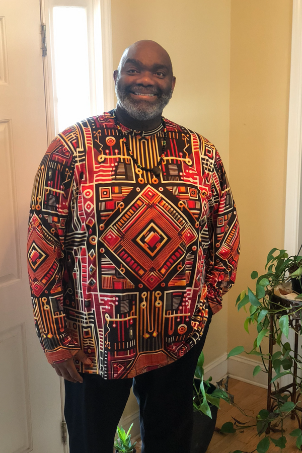 AFROFUTURISTIC KENTE EARTH TECH | Adult Men's Long Sleeve Shirt | BLACK HISTORY 365 COLLECTION